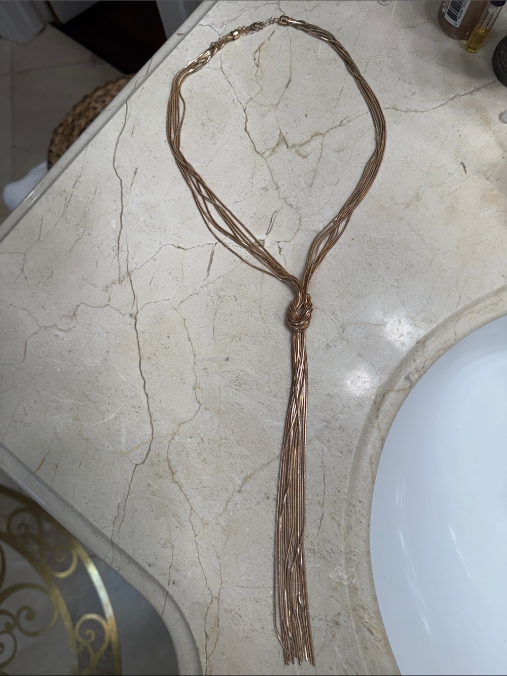 Multi-Strand Rose Gold Knot Tassel Necklace - Women Jewelry